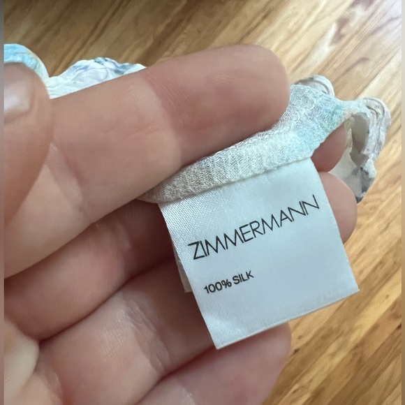 Zimmermann Blue and White Floral Print Silk Top, size 3 - Picture 5 of 8